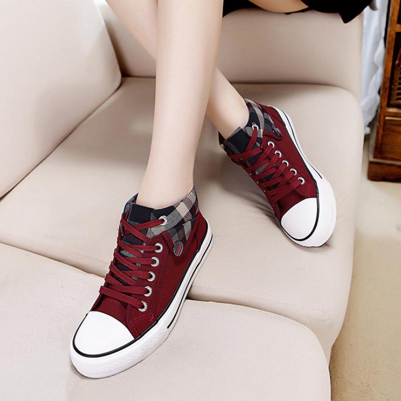 Women's Canvas Shoes Street Fashion Plaid Stitching Casual Flat Walking Shoes Designer Vulcanized Shoes