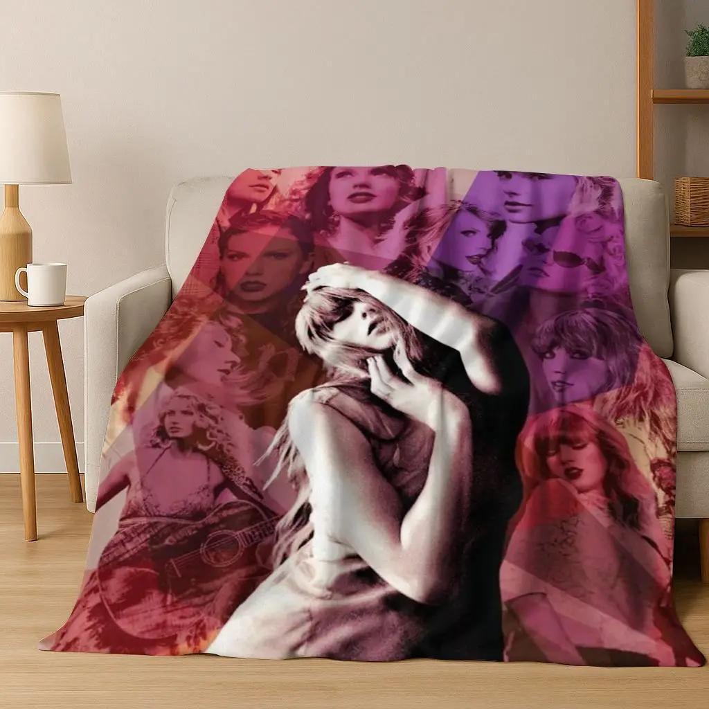 Fashion T-Taylor T-Swizzle Singer Star Flannel Blanket Soft Warm Throw Blanket for Bed Bedroom Living Room Travel Picnic Gift