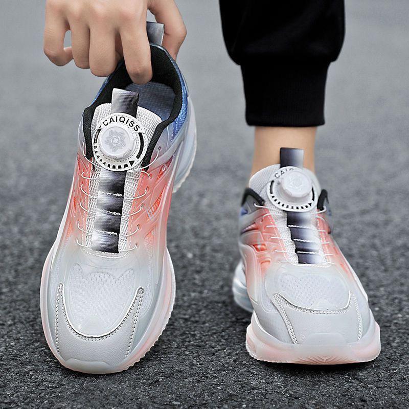 Men's Shoes 2025 Summer New Rotating Button Mesh Breathable Sports Shoes Medium and Large Children and Adolescents Air Cushion Dad Shoes