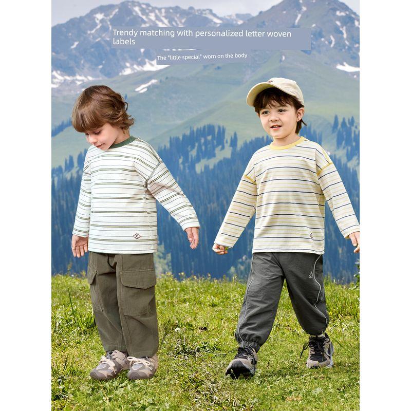 Right European Style Boys' T-Shirt Casual Striped Long-Sleeve Basic Versatile Autumn New Children's Clothing Baby Top Autumn