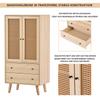 Flieks Chest of Drawers with 2 Large Drawers and 2 Doors, Bathroom Cabinet Made of Wood with Rattan Doors, 60 X 40 X 120 Cm