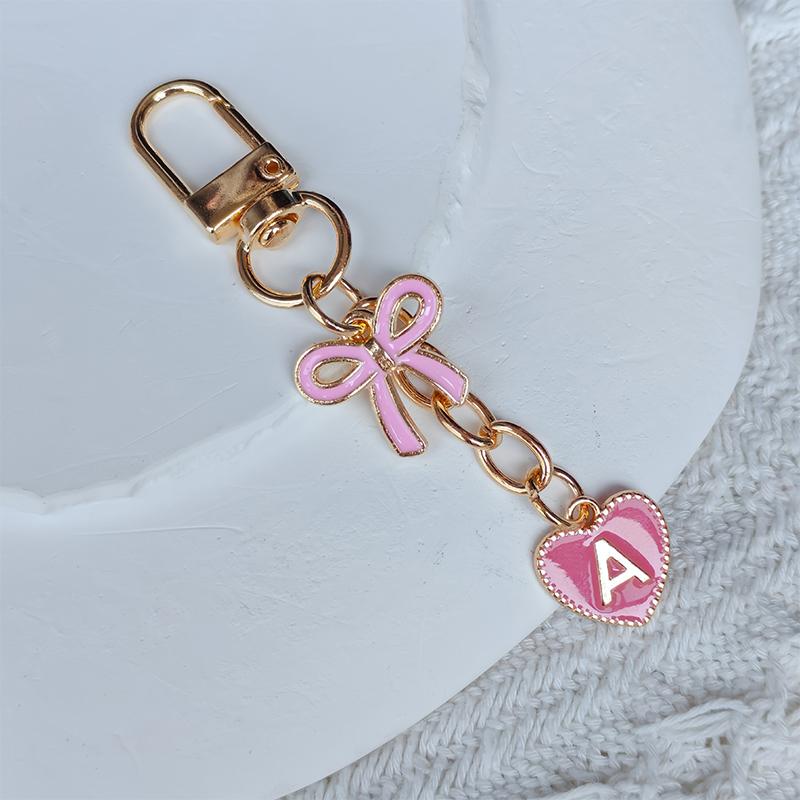 Creative Letters Metal Pink Bow Keychain Fashion A-Z 26 Letters Keyring Charms Mobile Phone Key Holders Bag Accessories Gift