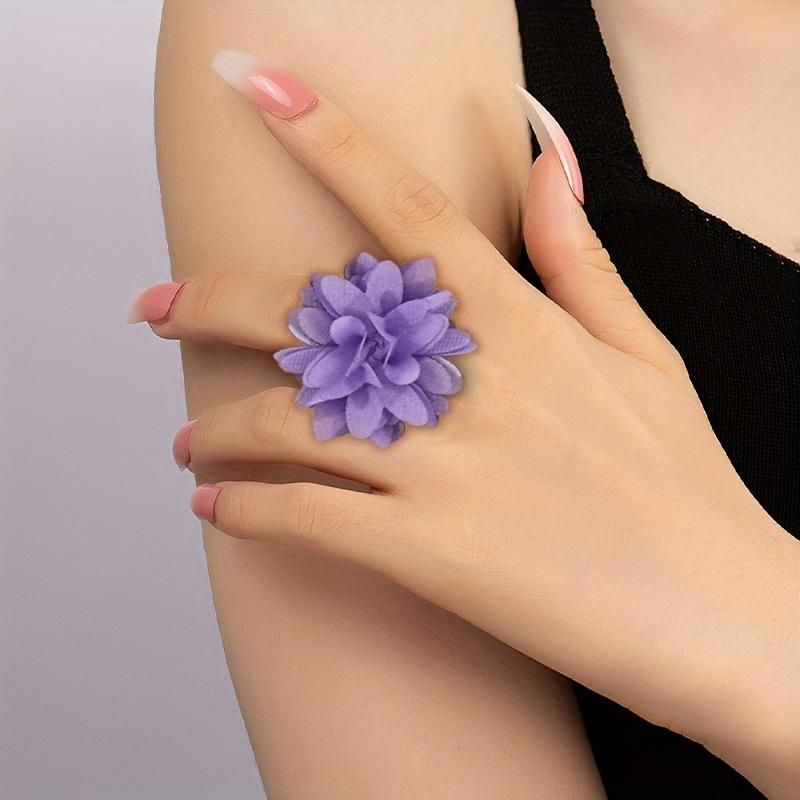 

Single purple & yellow handmade flower fabric simulation flower head ring decoration Valentine s Day jewelry фіолетовий