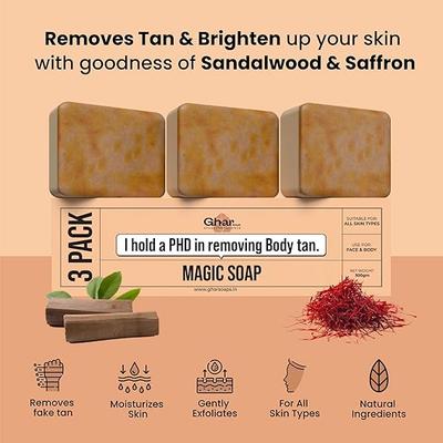 Sandalwood & Saffron Magic Soaps For Bath (300 Gms Pack Of 3) | Paraben Free | Chandan & Kesar Bath Soap | Men & Women