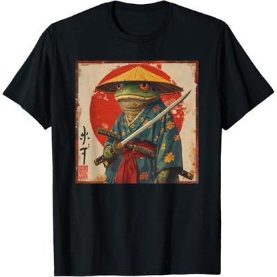 Japanese Woodblock Art_ Samurai Frog Japanese Kanji T-Shirt(1)