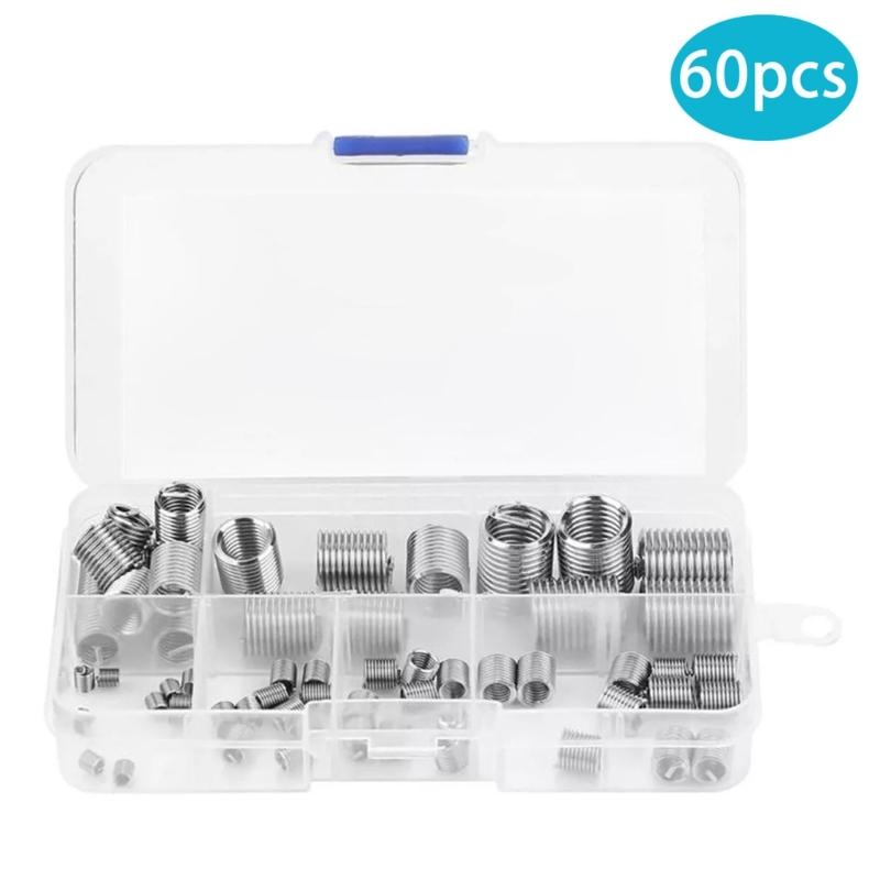 60Piece Steel Wire Thread Inserts Helical Coil Threaded Inserts Set 3mm To 12mm With AntiVibration Locking Mechanism