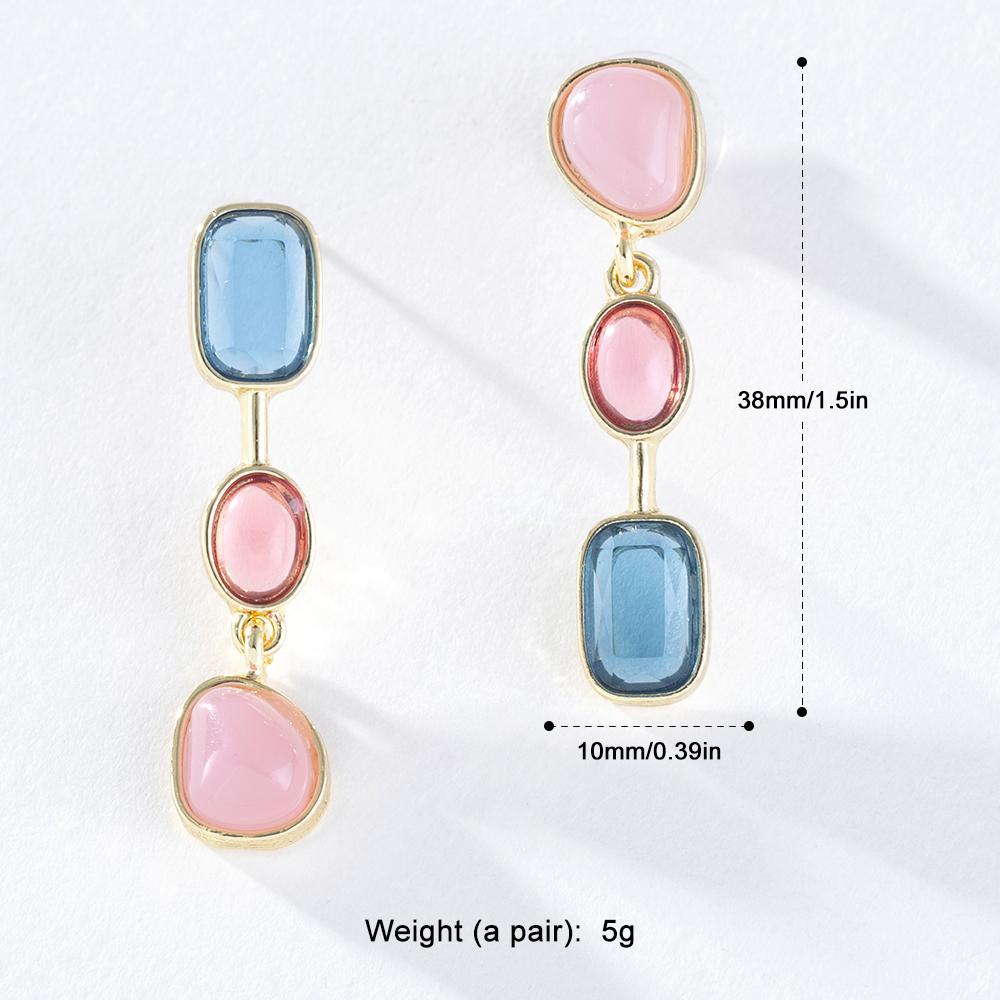 Pinkdudu Romantisk 3-farger rhinestone kobber dråpe øredobber mote rosa blå asymmetrisk lang øredobber for kvinner smykker PD1313