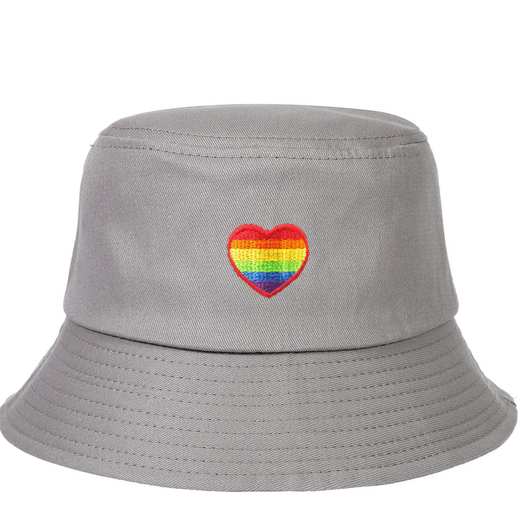 Regenbogen-Herz-Stickerei Fischerhut Mit Sonnenschutz Für Draußen Lässig Damen