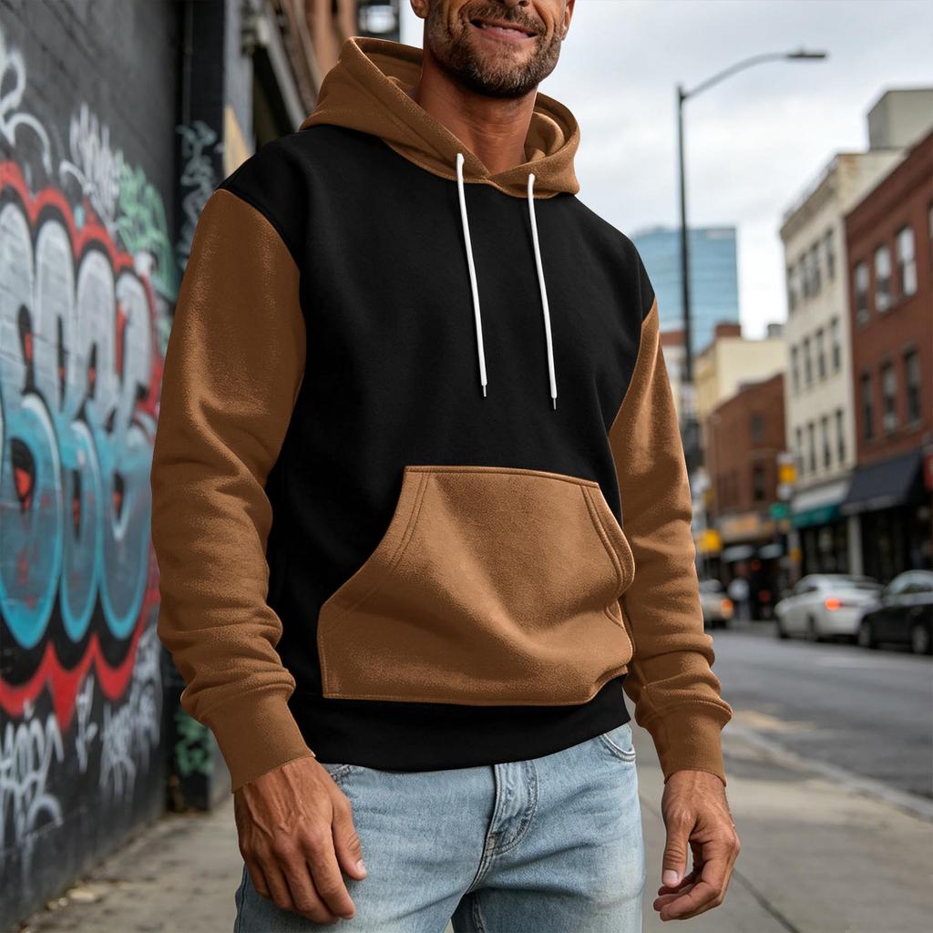 Felpa con cappuccio colorblock da uomo con tasche per un comfort casual e sportivo