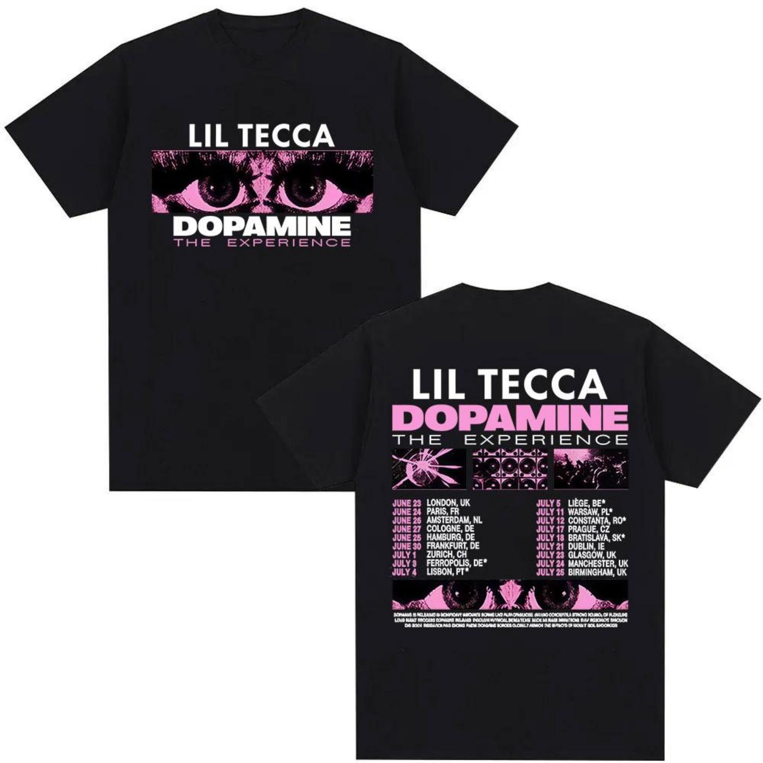 

Lil Tecca Dopamne The Experience Tour 2025 Новая футболка Мужская Женская Ретро Эстетическая Одежда Футболки Повседневные Хлопковые Оверсайз Футболки S чёрный
