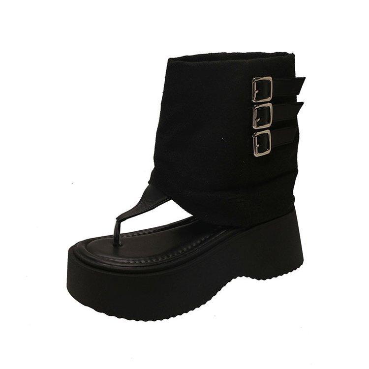 

Fashion Women s Thick-soled Cool Boots 2025 New Roman Sandals Fashion Pinch Toe Cool Boots for Women Summer Peep Toe Canvas Boots Botas 35 чёрный