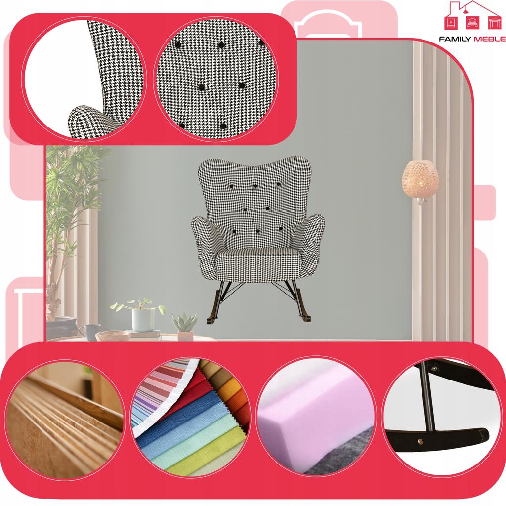 Luna Print Scandinavian Wing Chair, Rocking On Runners, Family Meble, Houndstooth