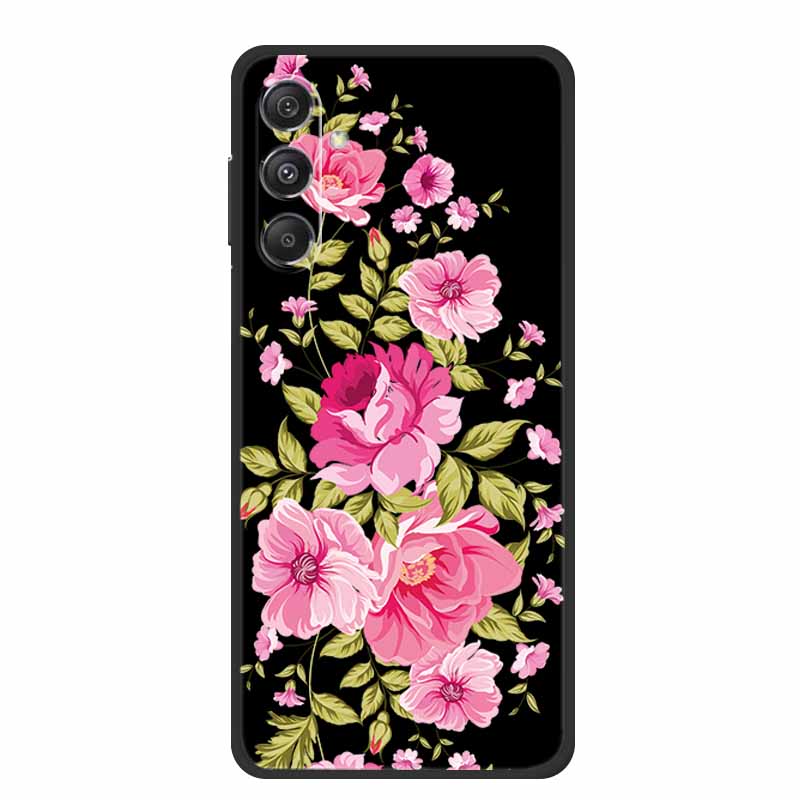 For Samsung Galaxy M36 A17 5G Case Flower Black Silicone Soft Back Cover For Samsung Galaxy S25 FE Plus Phone Case Coque Cartoon