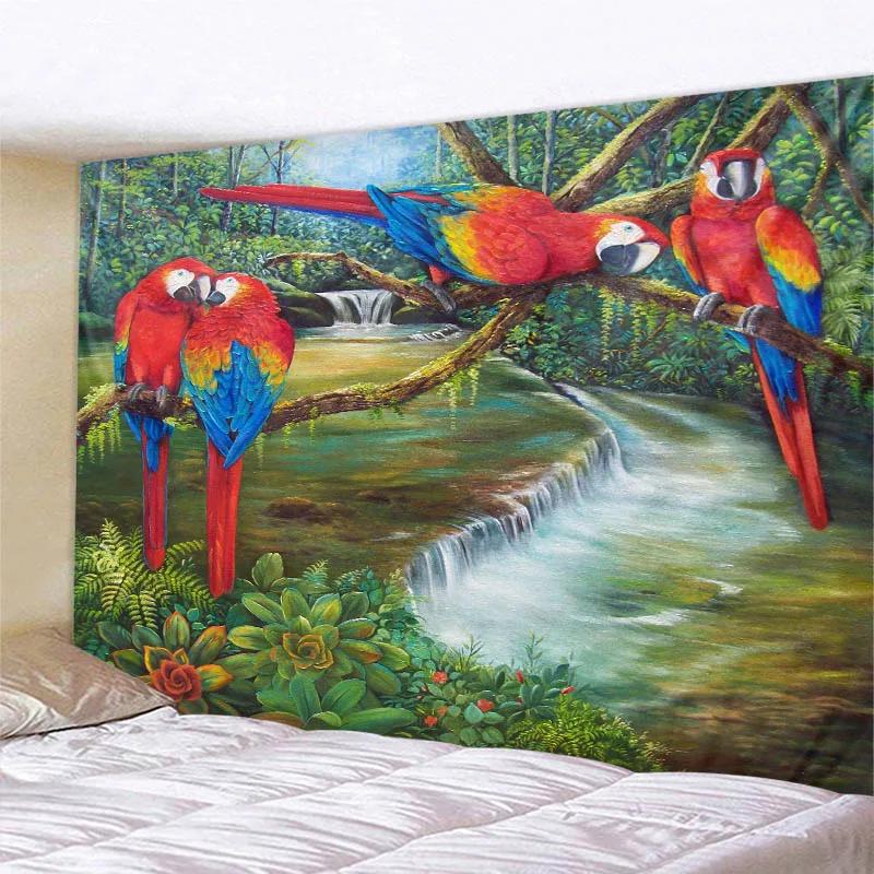 VIKAMA Jungle Bird Tapestry Psychedelic Forest Wall Hanging Exotic Bird Decor Suitable for Bedrooms and Yoga Studios