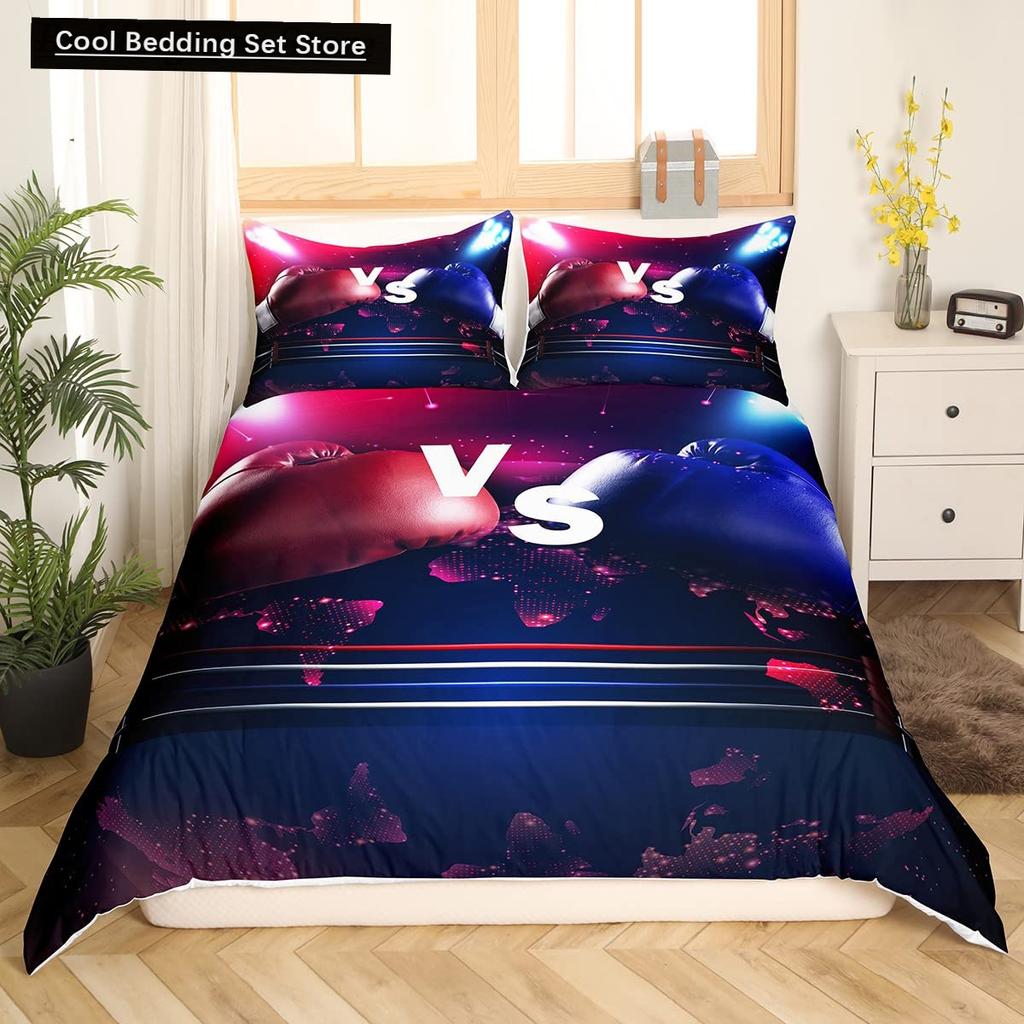 Boxing King Queen Duvet Cover Gamer Competitive Sports Bedding Set Galaxy Bright Colorful Quilt Cover Polyester Comforter Cover