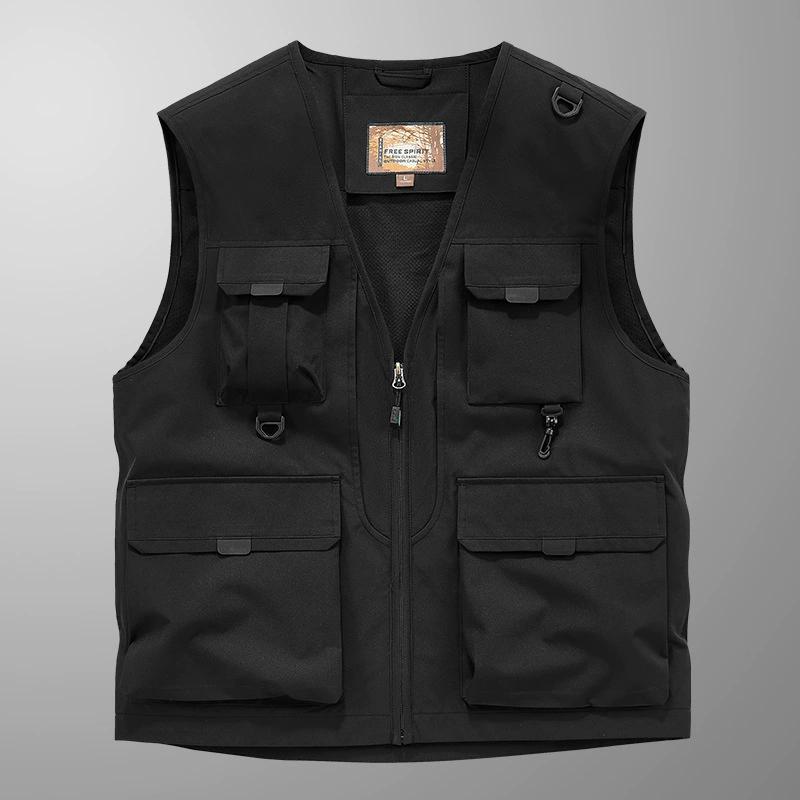 Men's Coat with Multiple Pockets, Outdoor Workwear, Sports Coat, Casual Shoulder, Sleeveless Mountain Jacket