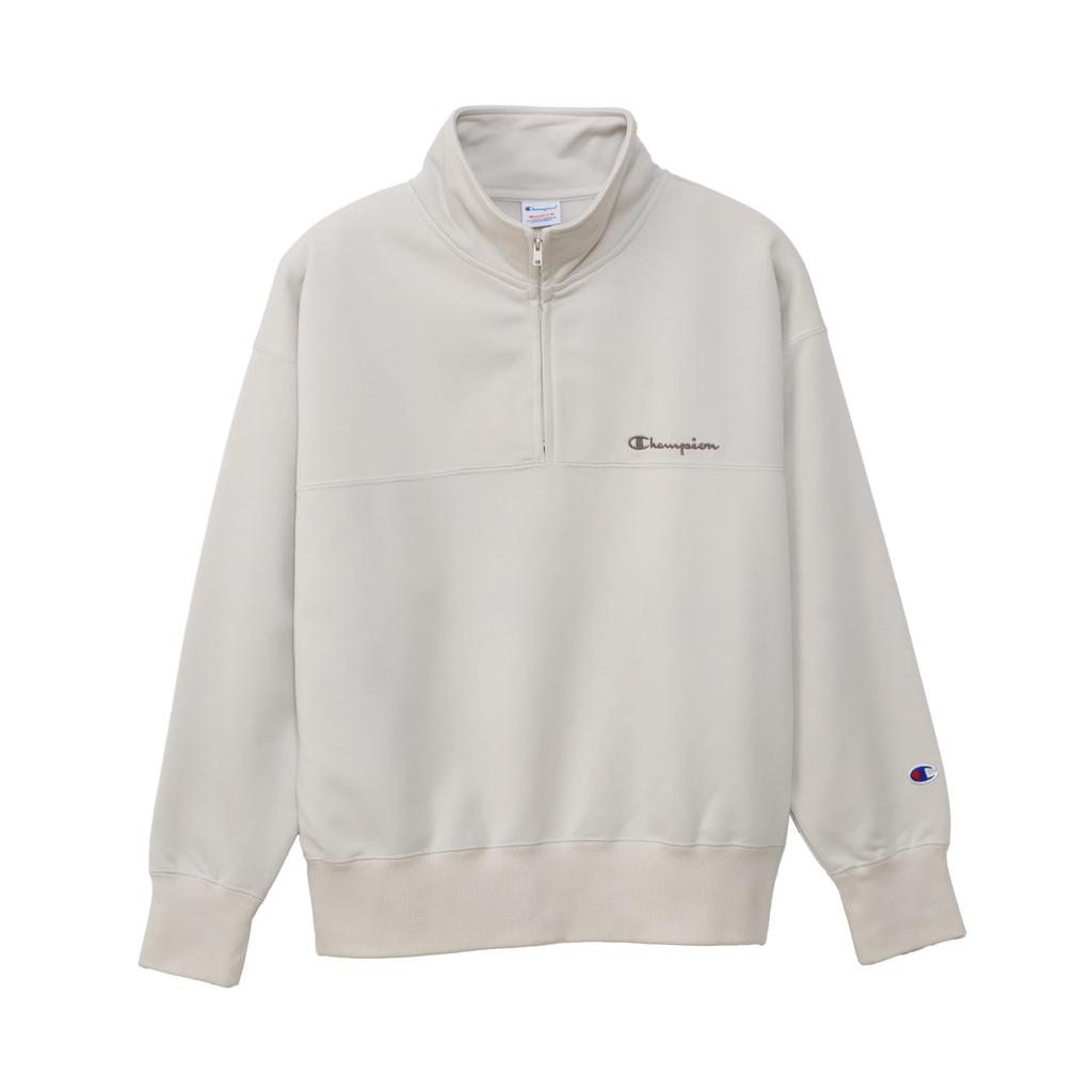 Champion TECH TERRY HALF ZIP SWEATSHIRT Pale Long Crew Stretch USA Script Logo Embroidery Women's WEAVE(R) (CW-BS001), White, Sleeve, Neck,