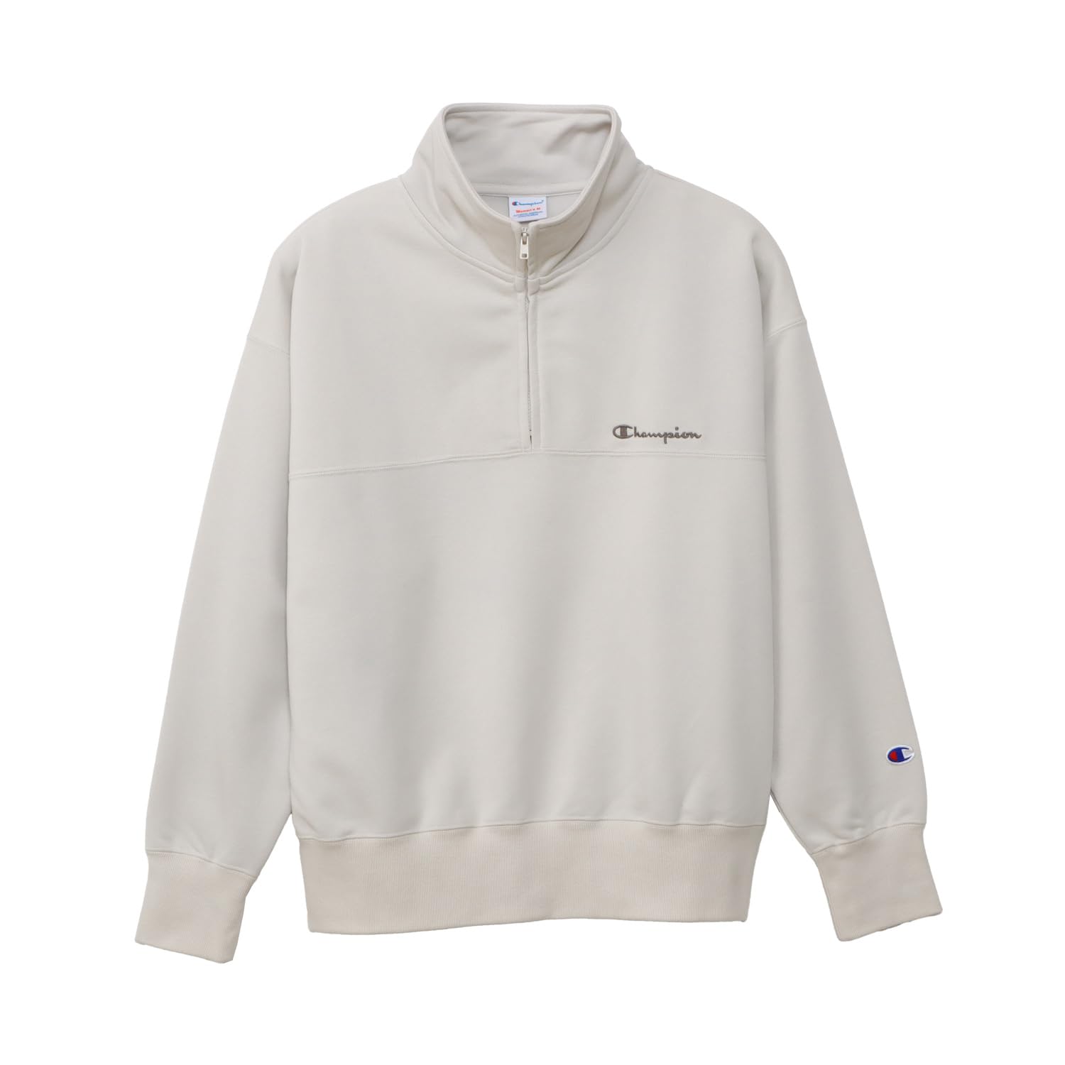 

Champion TECH TERRY HALF ZIP SWEATSHIRT Pale Long Crew Stretch USA Script Logo Embroidery Women s WEAVE(R) (CW-BS001), White, Sleeve, Neck,