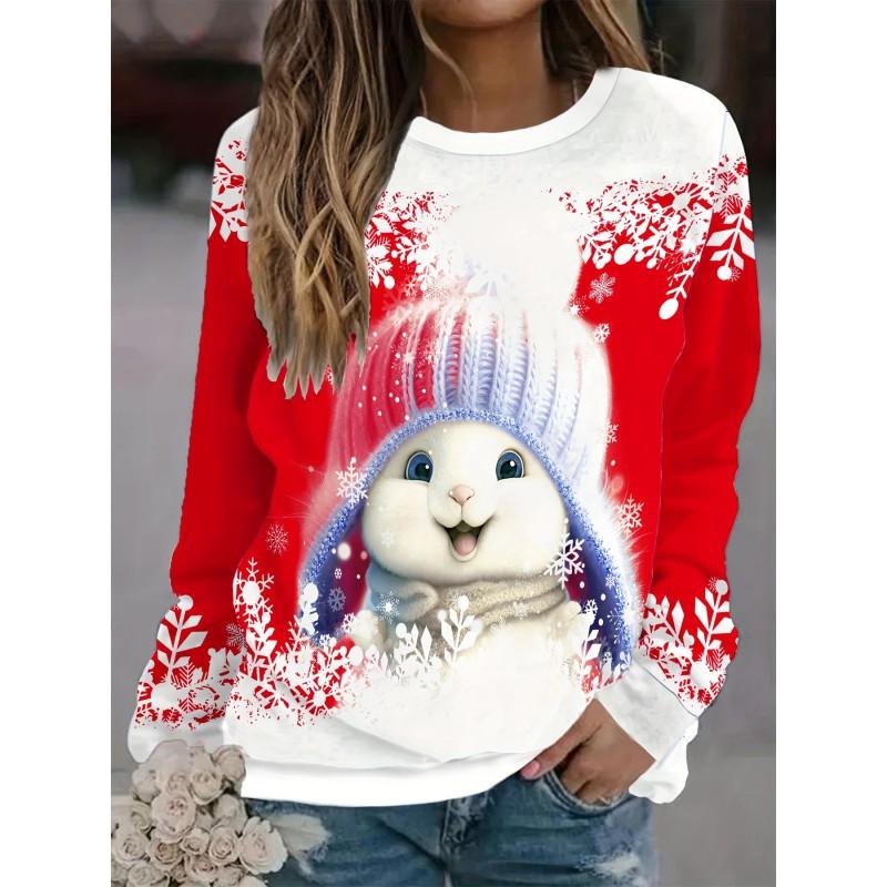 Womens Round Neck Pullover Sweatshirt With 3D Christmas Tree Print Casual Comfort Fit 2025