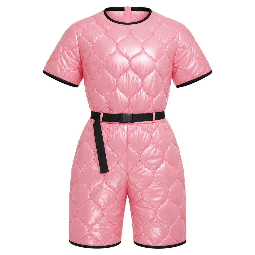 Mens Water Resistant Padded Jumpsuit Short Sleeve Back Invisible Zipper Thigh Length Bodysuit