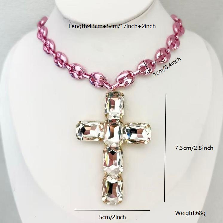 Hot selling UV electroplated copper pig nose color necklace exaggerated alloy cross