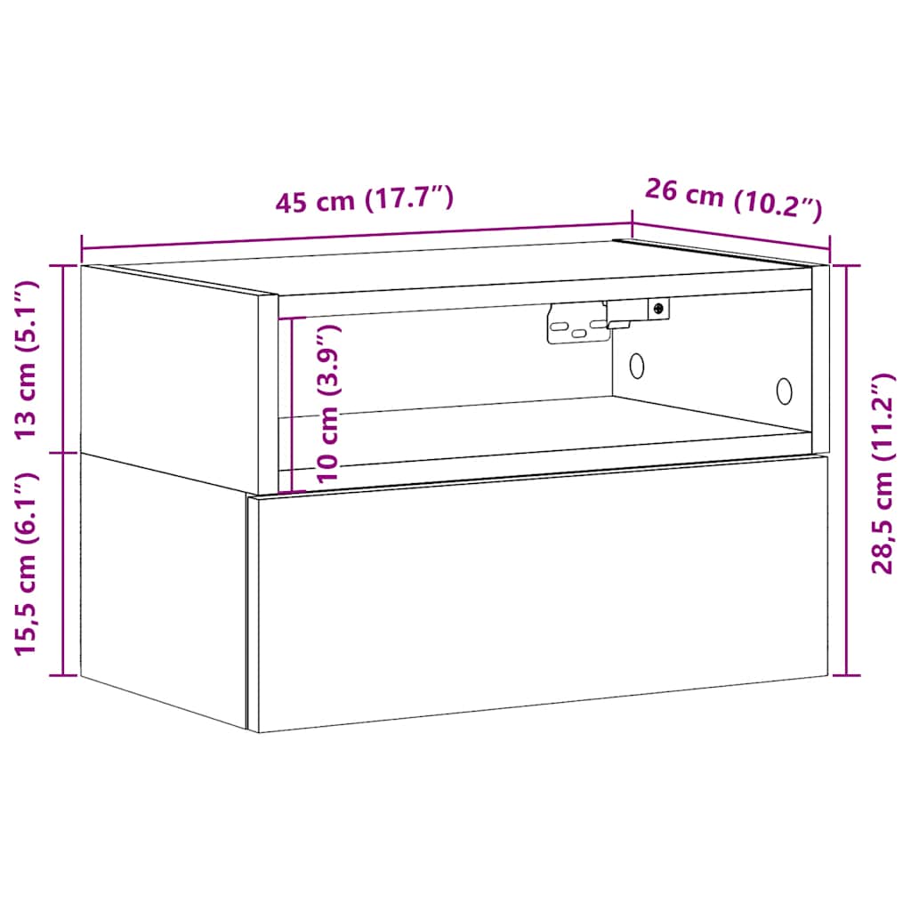 Wall Mounted Nightstand Black 45 x 26 x 28.5 cm