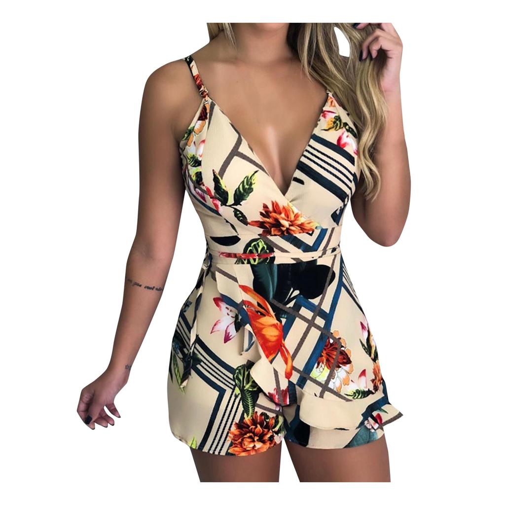 Women Sleeveless Sequins Sexy Trade Printed Casual Slim Jumpsuit