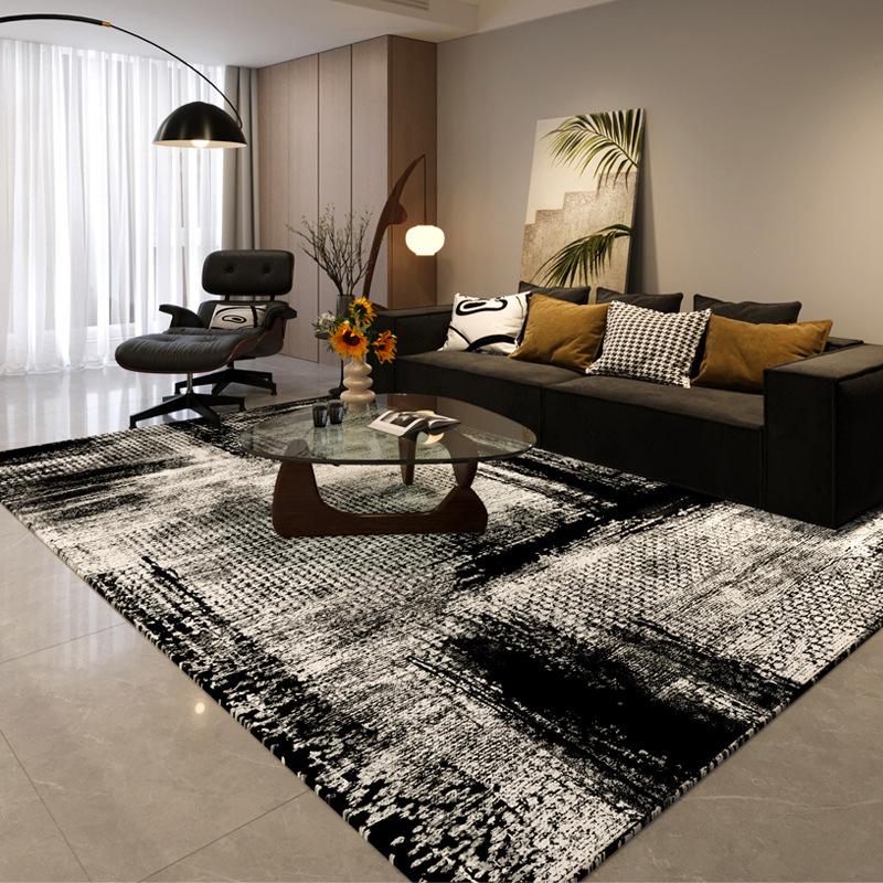 Scandinavian Black  White Geometric Rug Non-Slip High Density Carpet for Modern Living Room Bedroom Office Decor