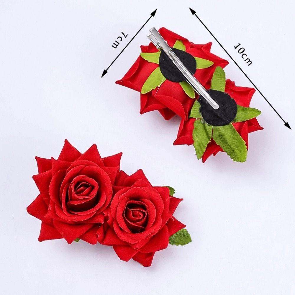 Handmade Double Rose Hairpin Bridal Flower Hair Clip Bridesmaid Hair Jewelry Wedding Accessories