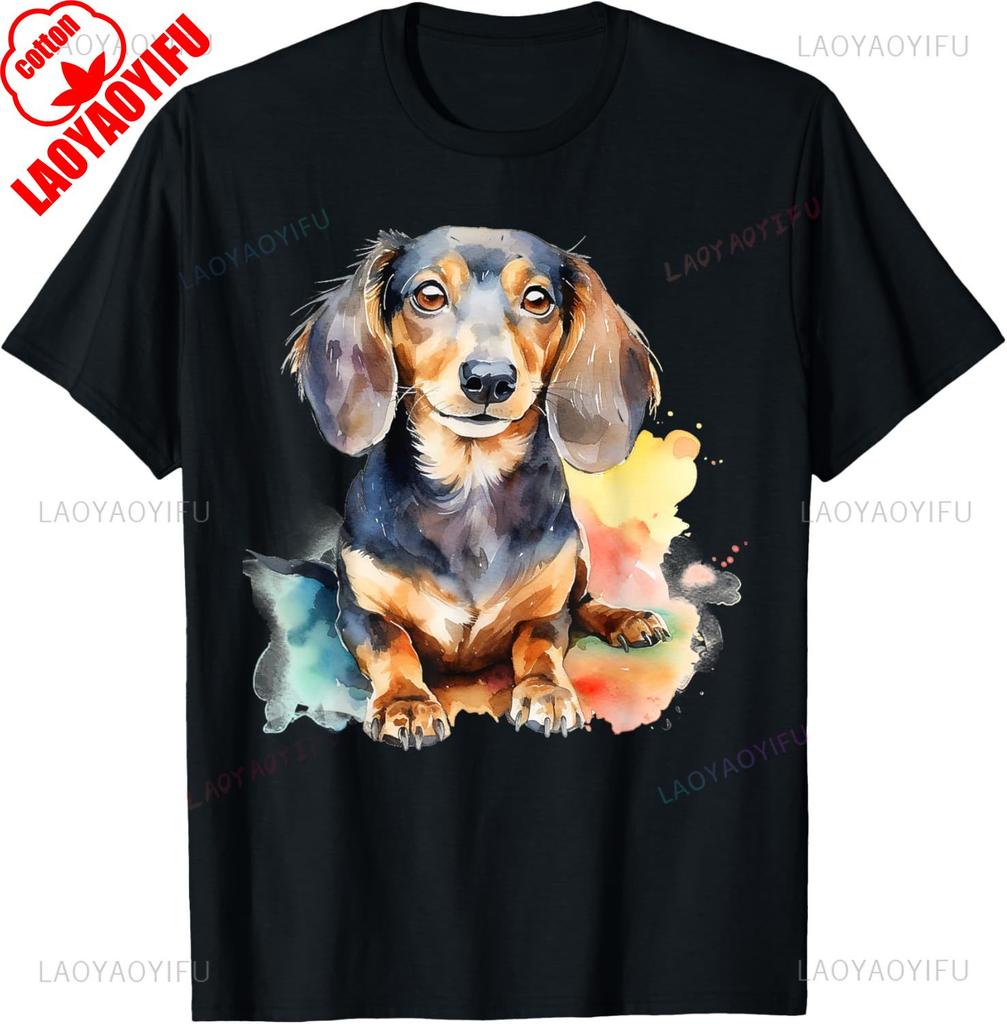 Aesthetic Watercolor Dachshund TShirt Unisex Unisex Summer Cotton Printed TShirt Casual Streetwear Clothes Camisetas Tops Tee
