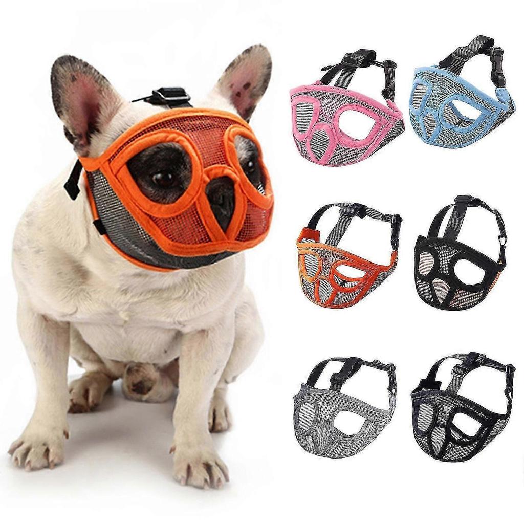Short Snout Dog Muzzle Bulldog Muzzle Drinkable Adjustable Breathable Mesh for Training Biting Barking less