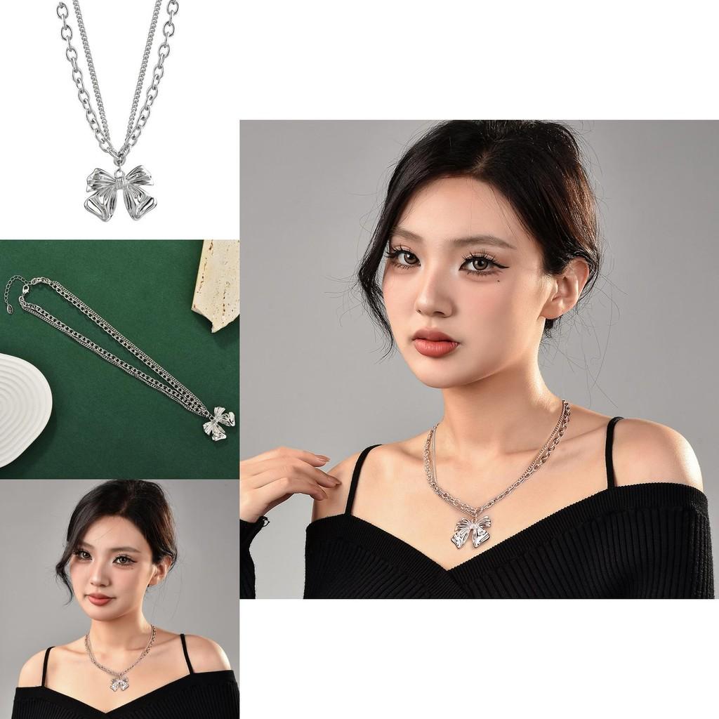Stylish New Double Layer Butterfly Knot Necklace With Chic Minimalist Design For Women