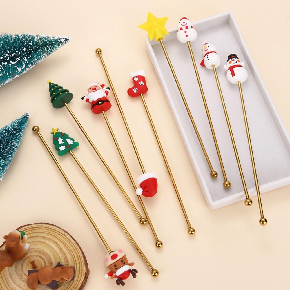1Pcs Stainless Steel Stirring Sticks Christmas Decorative Drink Stirrers for Coffee Tea and Cocktail for Party and Bar Use