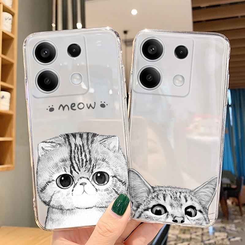 

Мягкий силиконовый прозрачный чехол с милым рисунком кота для Xiaomi Redmi Note 13 Pro Poco C65 Samsung A55 A35 M35 S24 iPhone 15, защитный противоударный чехол для камеры Samsung Galaxy S10 4G