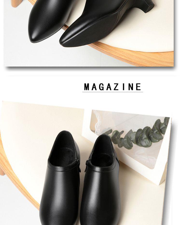 Women's Black Genuine Leather Fleece-Lined Work Shoes - Soft Sole, Wear-Resistant, Low Heel for Autumn/Winter