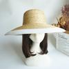 French Retro Straw Splicing White Big Brim Sunshade Sun Protection Beach Straw Hat Women'S Vacation Travel Top Hat Summer