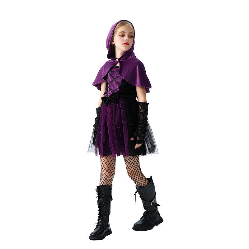 Halloween Children's Costume Purple Witch Dress Cape Vampire Girl Witch Show Costume