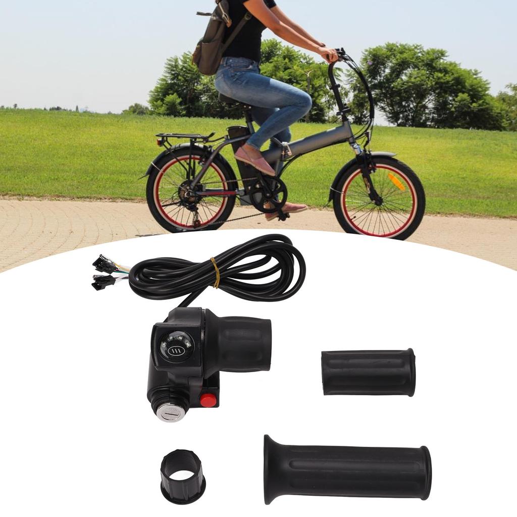 Electric Bike Throttle Grip 4 Lights Half Lock Speed Twist Throttle Grips with Keys for 48V Modified Bike SM Interface