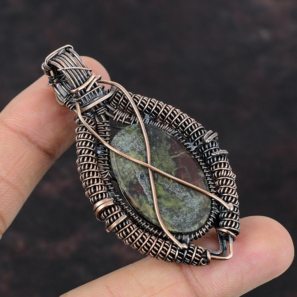 Dragon Bloodstone Gemstone Pendant Copper Wire Wrapped Pendant Handmade Pendant Anniversary Gift Wire Wrap Jewelry Rainbow Moonstone Pendant