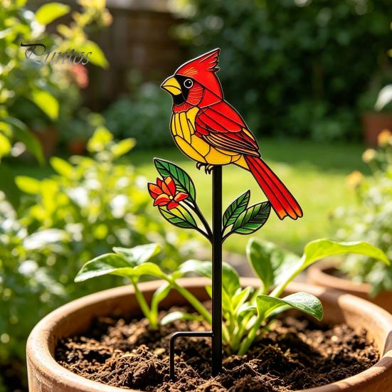 Elegant Yard Decoration Posts Metal Bird Garden Stake Decor, Weather Resistant Printed Flat Art Ornament, Rustproof Planter Non-fading Pot Insert for