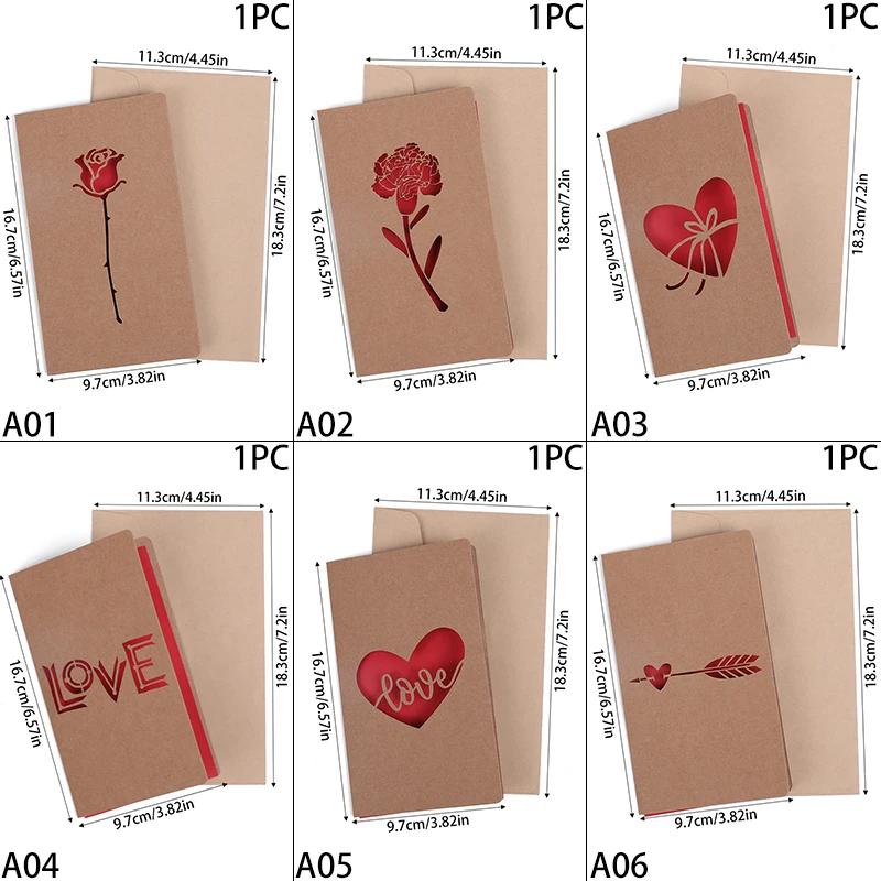 Rose Love Heart Hollowing Paper Card With Envelope Postcard Wedding Invitation Valentines Day Birthday Greeting Cards Gift Favor