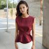 Sleeveless Peplum Round Waist Ruffled Solid Red [J-Scott] Women's Blouse, Neck, Belt, Hem, JS151-RD-M