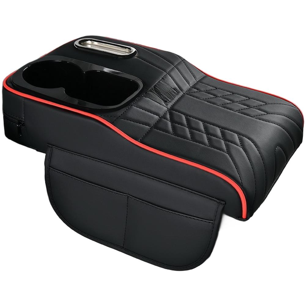 Vehicle Armrest Cushion Made Of Napa Leather With Sponge Core Cup Holder Slot And Tissue- Storage For Practical Use