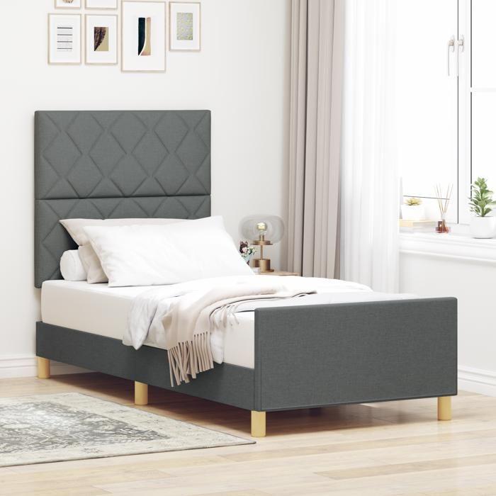 Lit vidaXL gris foncé 90x190 cm en tissu 3344768