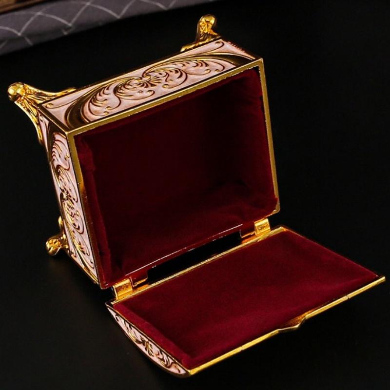European Style Mini Jewelry Storage Box Necklace Organizer Inlaid Gem Alloy Bracelet Storage Jar Dresser Display Couple Gifts