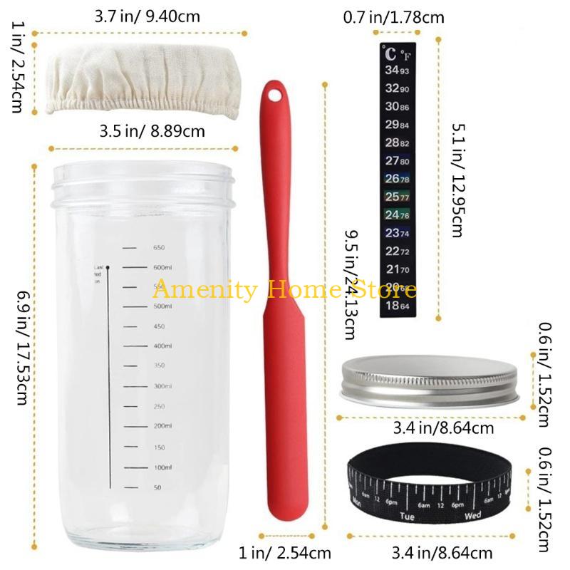 F26C Sourdough Starter Glass Jar Set Sourdough Starter Container with Thermometer Baking Accessories Perfect for Bread Making
