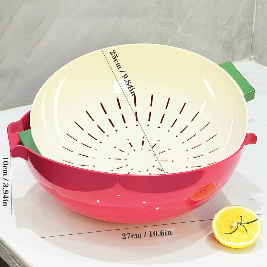 Double-layer Draining Basket Plastic Fruits Vegetable Wash & Drain Basket, Storage Basket, Multi-layer Stackable for Kitchen