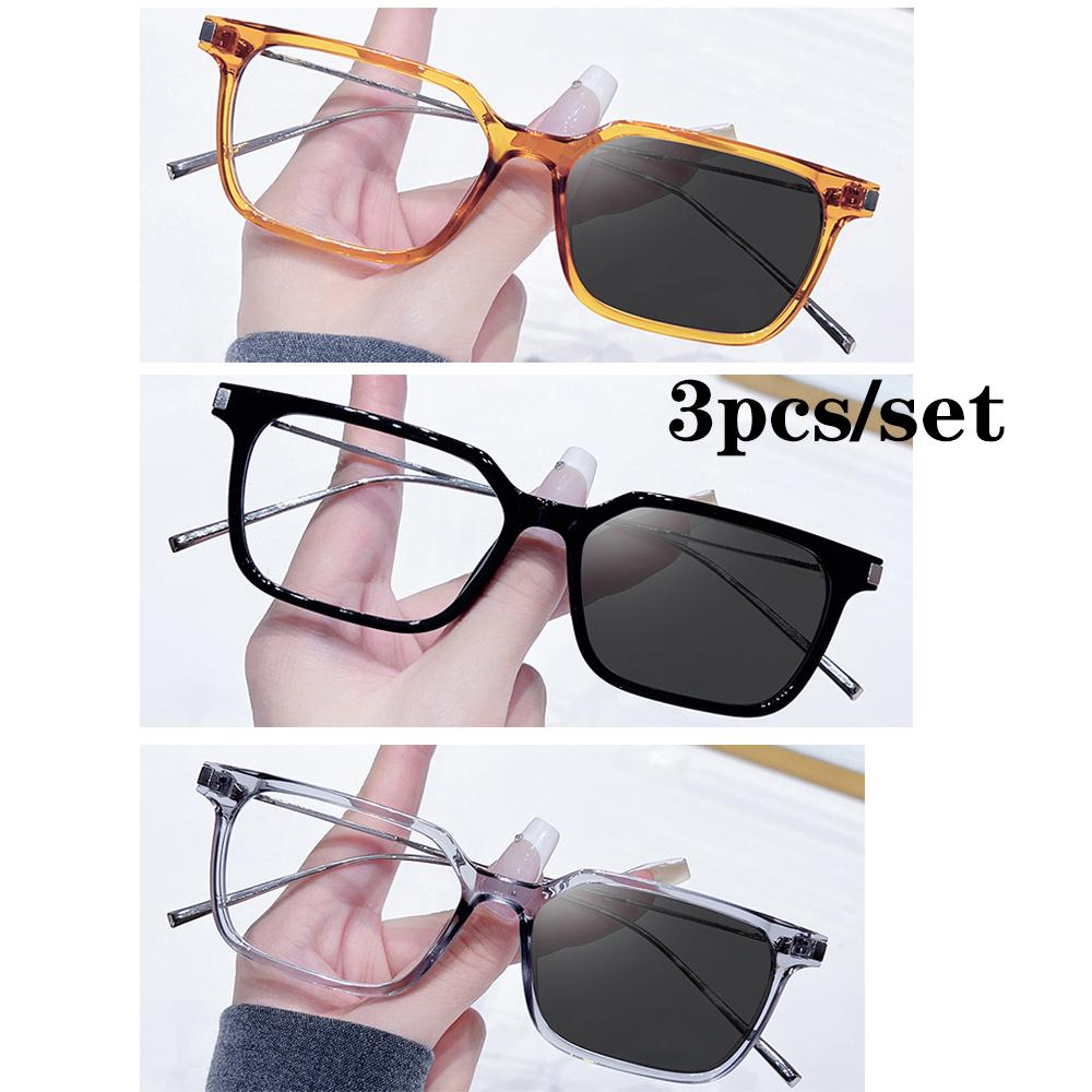 Photochromic Square Sunglasses Rectangle Fashion Women Men Sun Glasses Female Male Metal Frame Anti Blue Light Plain Glasses