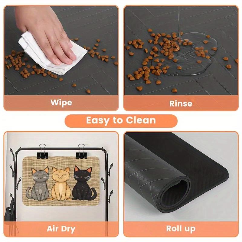Pet Feeding Anti-slip Mat Prevent Splashing Cat Feeding Mats Easy To Clean Cartoon Cat Pattern Absorbent Mat 80*50cm