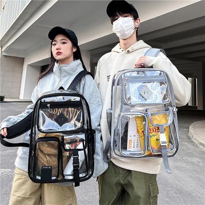 Clear Backpack with Reinforced Stitching Zipper Closure Large Capacity Adjustable Heavy Duty Large PVC Transparent